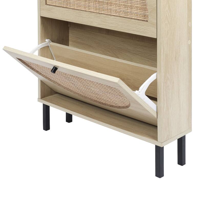Natural Rattan 2-door Shoe Cabinet Shoe Organizer