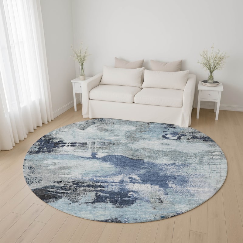 Premium Washable Super Soft Abstract Brushstrokes Mayfield Rug - Blue - 8' x 8'