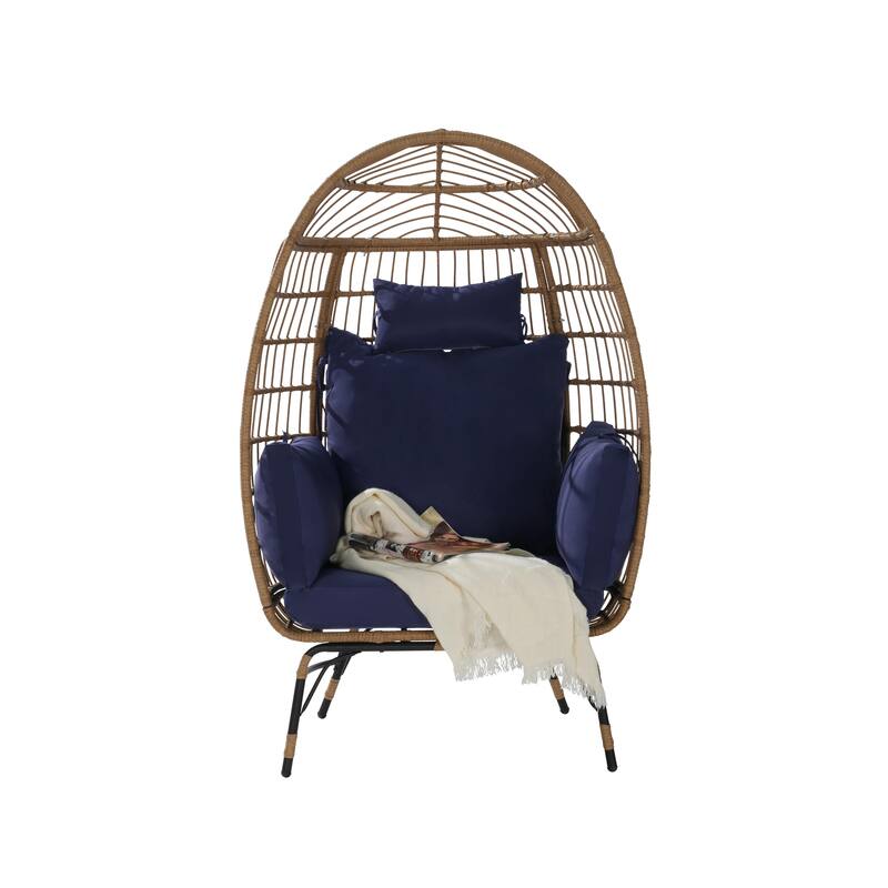 GDFStudio- Serena Oversized Wicker Egg Chair with Cushion and Pillow for Porch, Backyard, or Balcony