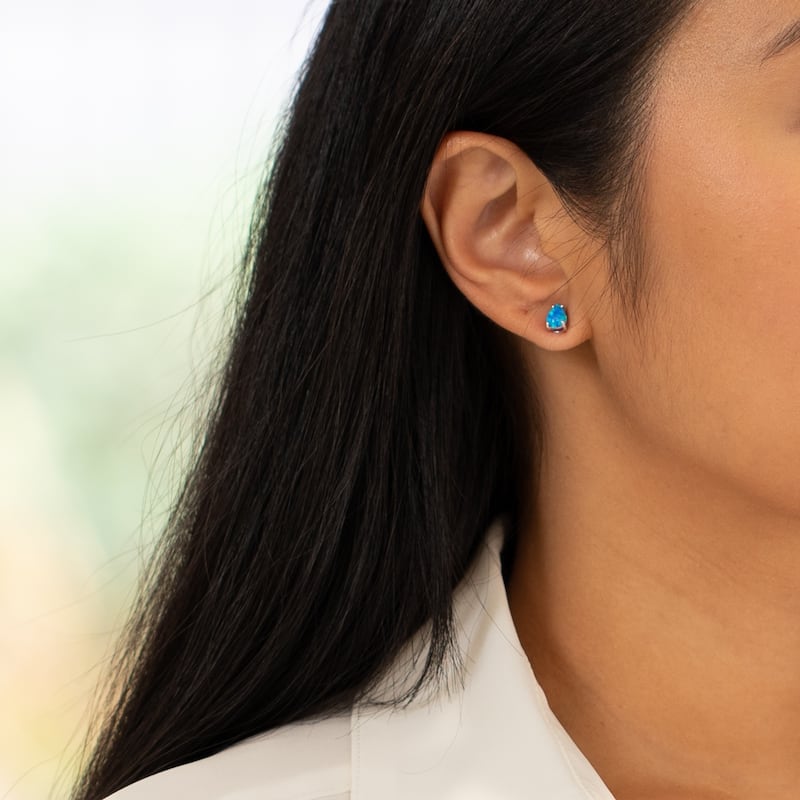 14k Yellow Gold Blue Opal Stud Earrings 1 ct Pear Shape