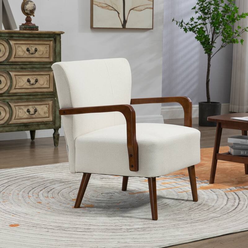 Modern chairs in the living room, wooden frame armchairs - Beige