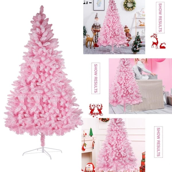 8ft Full Tree Pink Artificial Snow Flocked Christmas Tree With Metal