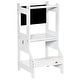 preview thumbnail 1 of 3, Kids Kitchen Step Stool, 2 in 1 Kitchen Table Set Toddler Standing Tower with Chalkboard, Safety Rail - White White