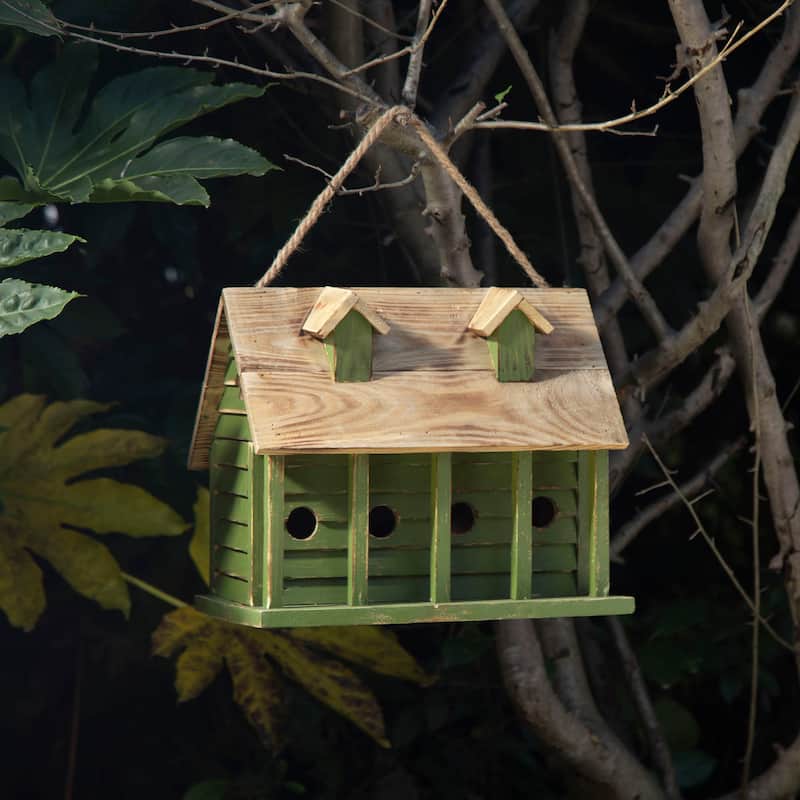 Glitzhome 14.25"L Wood Distressed Solid Wood Cottage Birdhouse