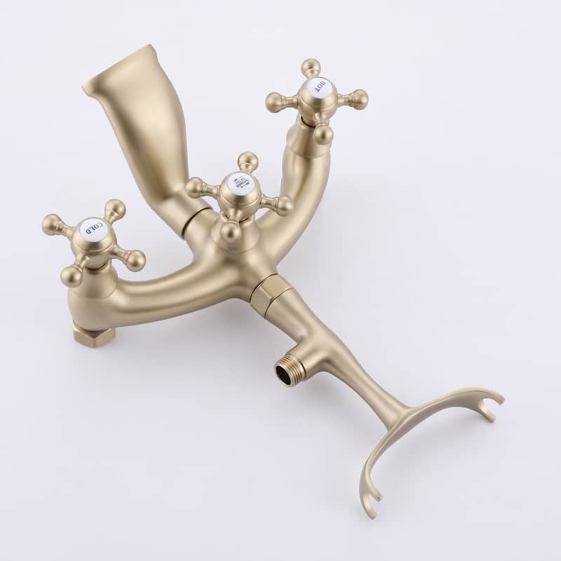 39.37"H Solid Brass 3 Handle Floor Mounted Clawfoot Tub Faucet with Diverter