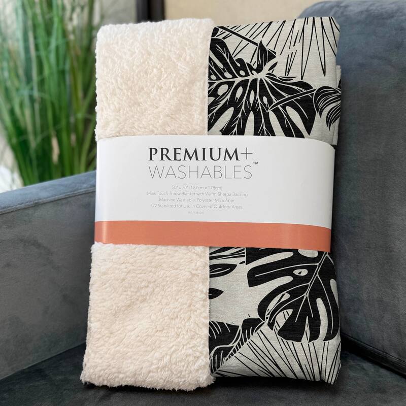 Premium Machine Washable ASB211 Palm Leave Sherpa Throw Blanket