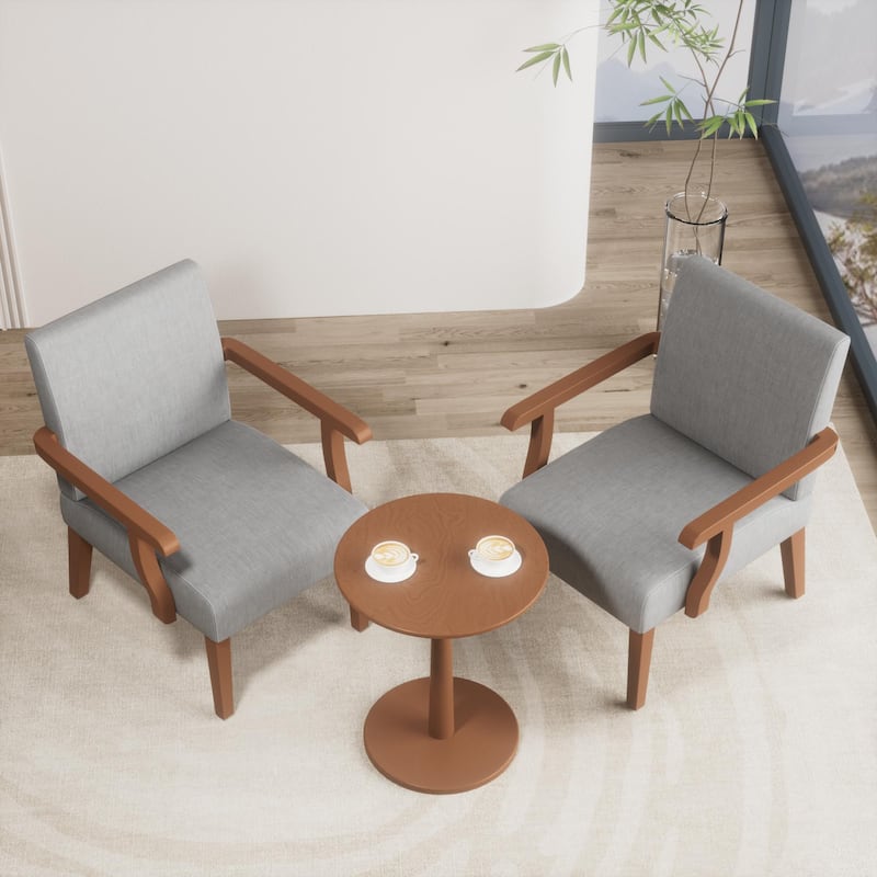 Light Gray 18.7" Arm Chairs with Round Wood Table (Set of 2)
