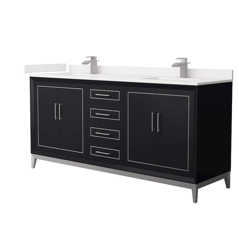 Wyndham Collection WCH515172D-QTZ-UNSMXX Marlena 72" Free Standing - Black / White Quartz Top / Brushed Nickel Hardware