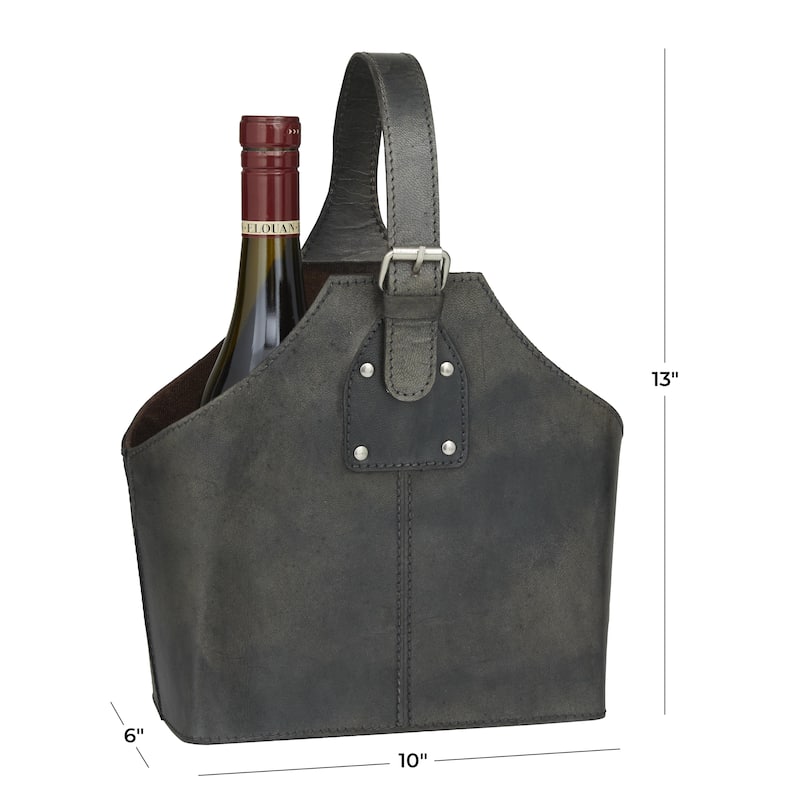 Leather Handmade 2 Bottle Kitchen Wine Holder with Carrying Handle