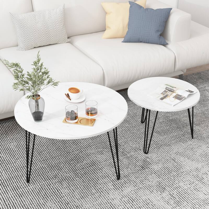 Wood End Table Coffee Table Dining Table Set of 2 with Iron Legs Sofa Table Display Table Office Table for Bedroom