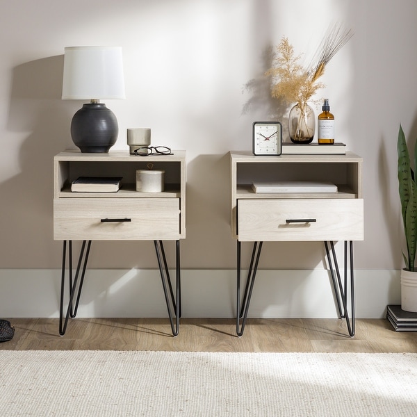 BRLUCKY Home Exquisite and Multifunctional Bedside Table with 1 Drawer & Metal Handle White AA