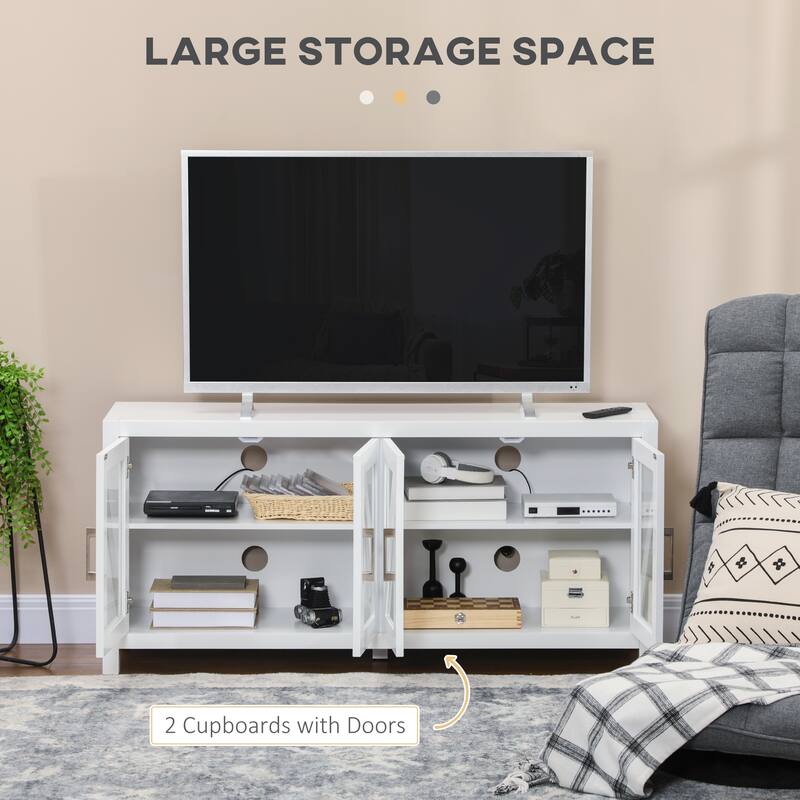 Farmhouse TV Stand for TVs up to 58" with Adjustable Shelves, 4 Glass Doors, Cable Management, and Anti-Tip Safety