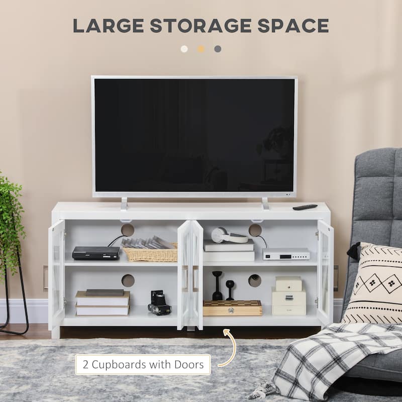 TV Cabinet Stand for TVs up to 58", Entertainment Center with Adjustable Shelves, 4 Glass Doors and 4 Cable Holes