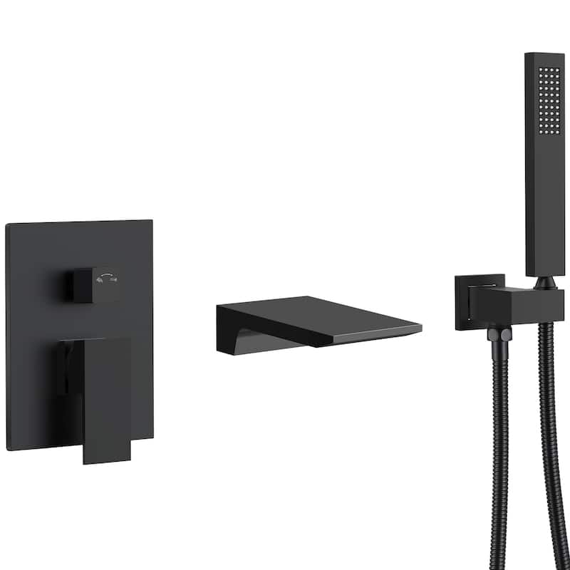 GRANDJOY Shower Faucet set Wall Mount Waterfall Tub Spout and Hand Shower Combo - Matte Black