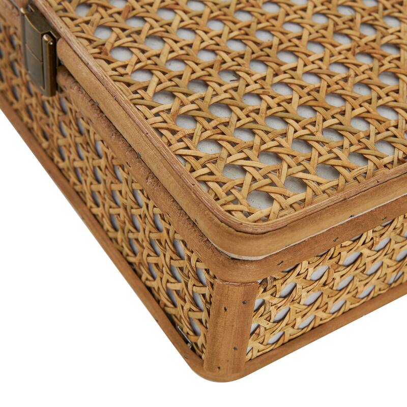 Brown Rattan Handmade Woven Rattan Decorative Box with Bronze Latches (Set of 2)