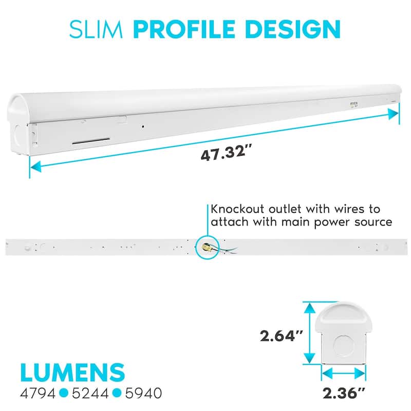 Luxrite 4FT LED Slim Shop Light, 34W/38W/45W, 5940 Lumens, 3 Color Selectable 3500K-5000K, Dimmable, Damp Rated