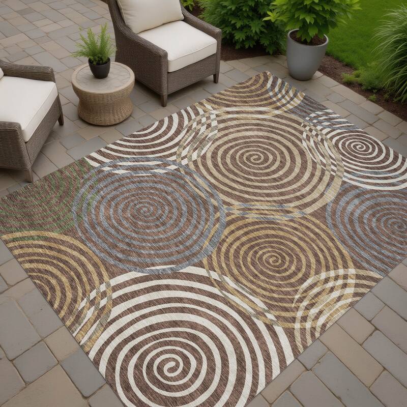 Machine Washable Indoor/ Outdoor Contemporary Swirls Chantille Rug