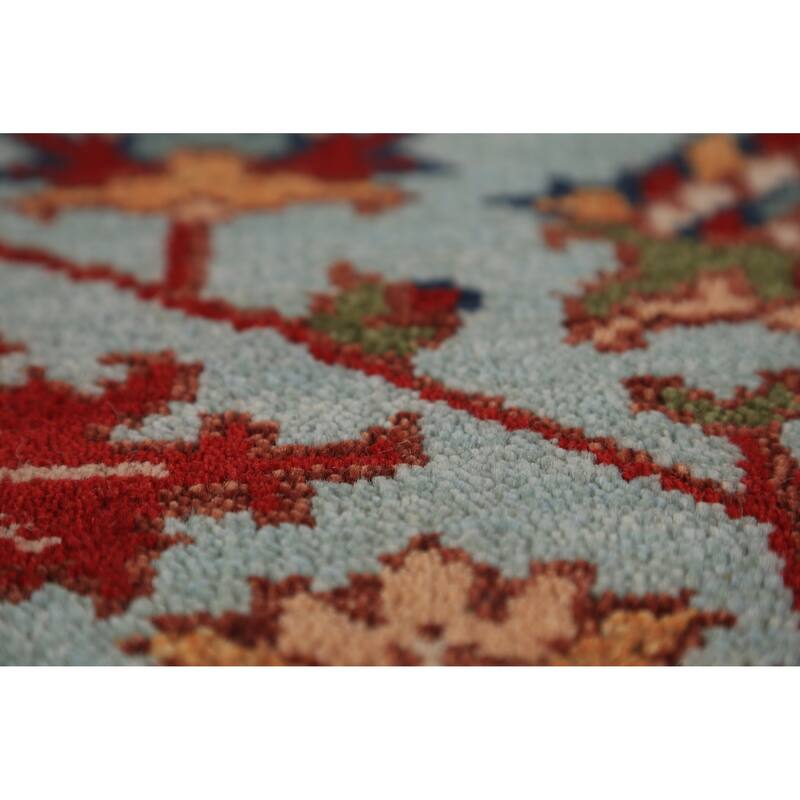 Light Blue Floral Oushak Indian Foyer Rug Handmade Wool Carpet - 2'11"x 5'1"