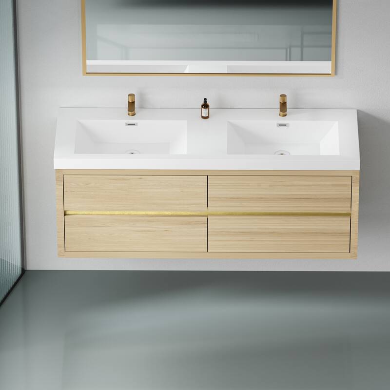GDFStudio - Maxwell Floating Bathroom Vanity with Stone Resin Countertop & Soft-Close Drawers