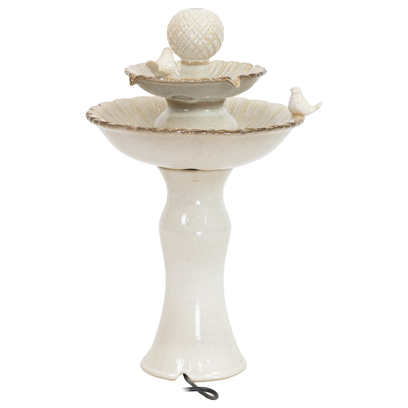 Sunnydaze 2-Tier Resting Birds Ceramic Outdoor Water Fountain - 27"