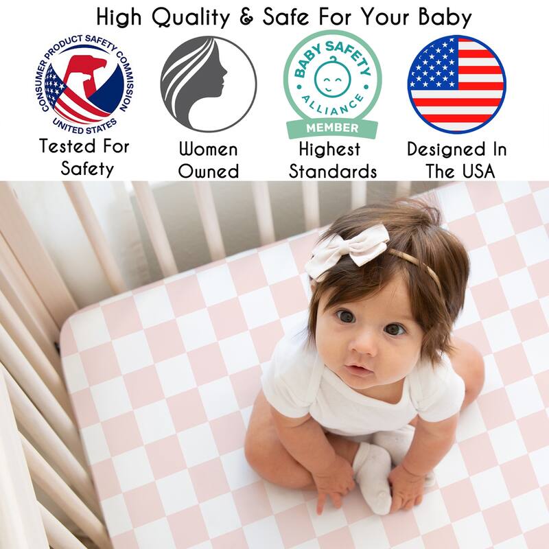 Sweet Jojo Designs Pink Gingham Checkered Plaid Girl Fitted Mini Portable Crib Sheet - Vintage, Classic, Checkerboard, Geometric