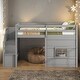 preview thumbnail 1 of 16, Twin Size Loft Bed with Storage Staircase, Window & Guardrails, Pine Wood Frame, No Box Spring Needed, Gray