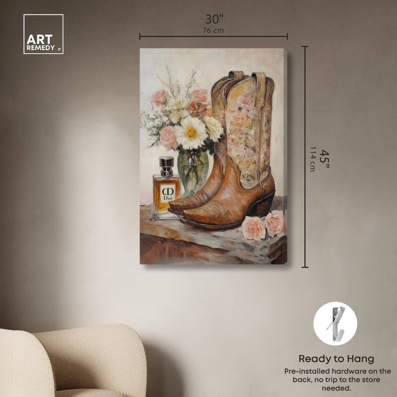 Delicate Floral Boots Canvas by Art Remedy, Gallery Wrapped