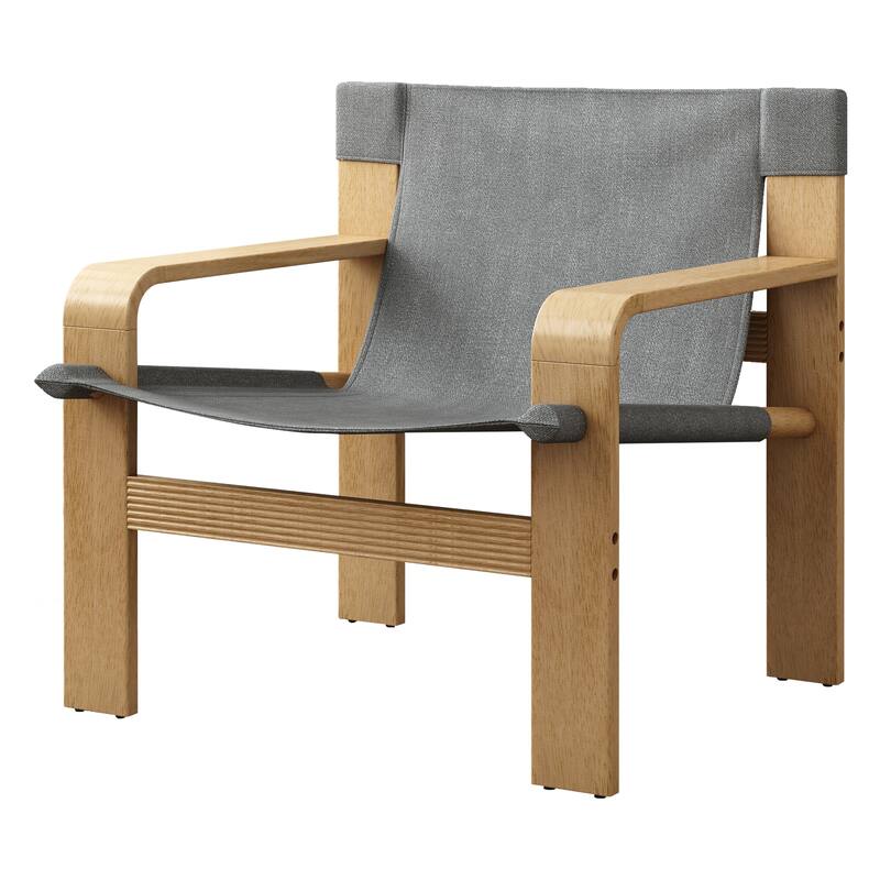 GDFStudio - Oak Wood Frame Linen Fabric Armchair for Living Room, Bedroom, Balcony