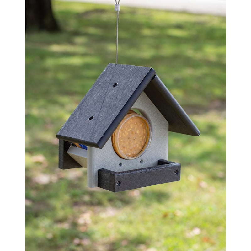 OUTDOOR LEISURE PRODUCTS Model GM41BKG Peanut Butter Jar Bird Feeder Made with High Density Poly Resin