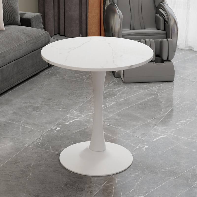 27.6-Inch Mid-Century Modern Style Dining Table, Accommodates 2-4 People, Featuring A Round White-Veined Marble Tabletop