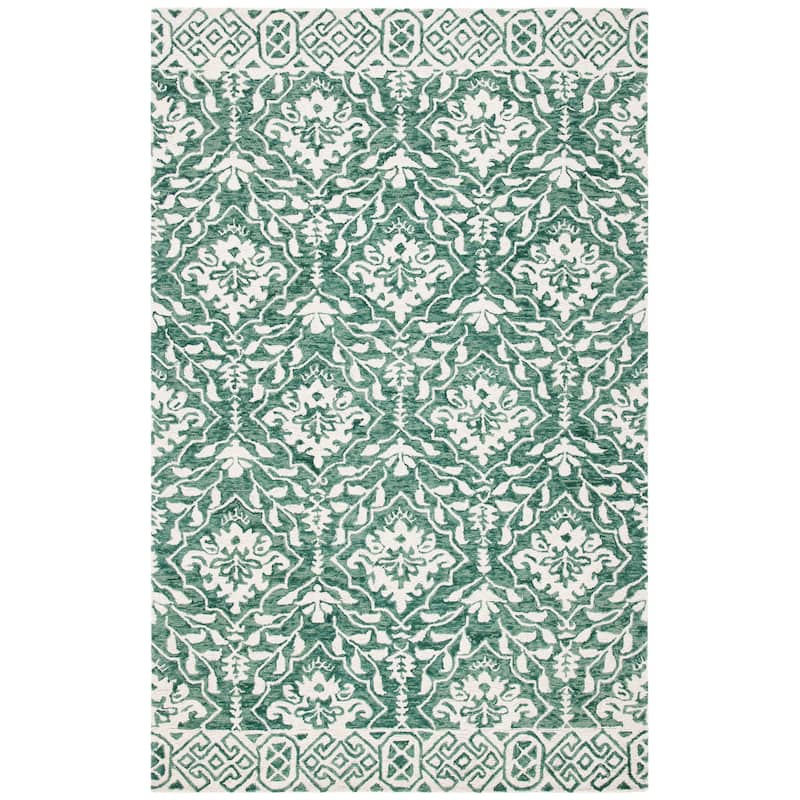 SAFAVIEH Handmade Dip Dye Nicki Floral Wool Rug - 6'6" x 6'6"Square - Dark Green/Ivory