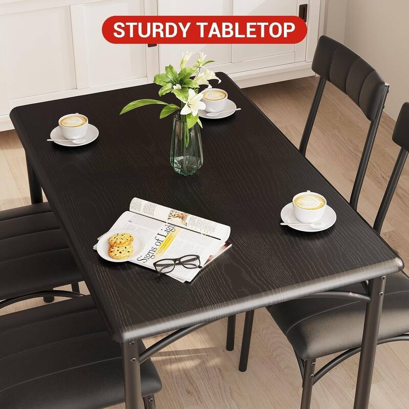 5-Piece Dining Table Set with 4 Upholstered Chairs, Metal and Wood Table for Kitchen or Apartment