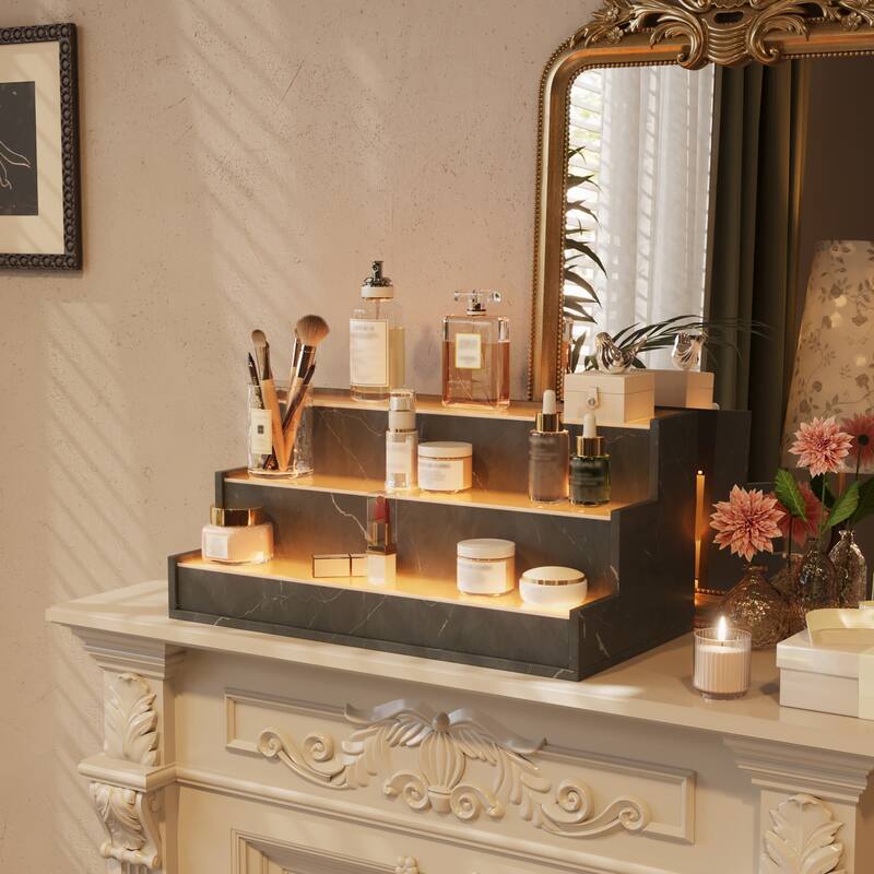 EROMMY LED Lighted Wine & Liquor Display Shelf with Remote, 3-Tier Tabletop Bar Rack, USB Powered