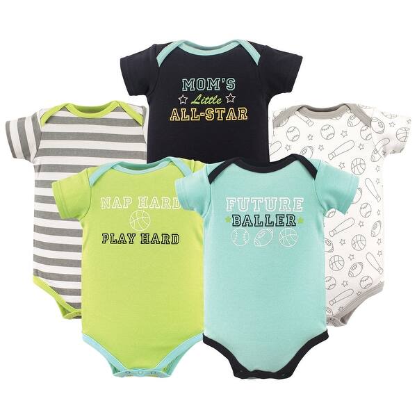 slide 1 of 1, Luvable Friends Baby Boy Cotton Bodysuits 5pk, Sports 0-3 Months - Sports