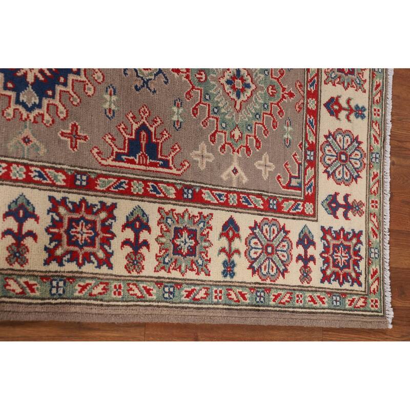 Geometric Kazak Oriental Area Rug Hand-Knotted Traditional Wool Carpet - 5'0" x 6'9"
