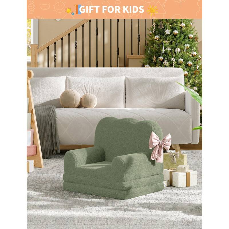 Kids Couch, 2-in-1 Convertible Teddy Fleece Fabric Toddler Sofa Chair