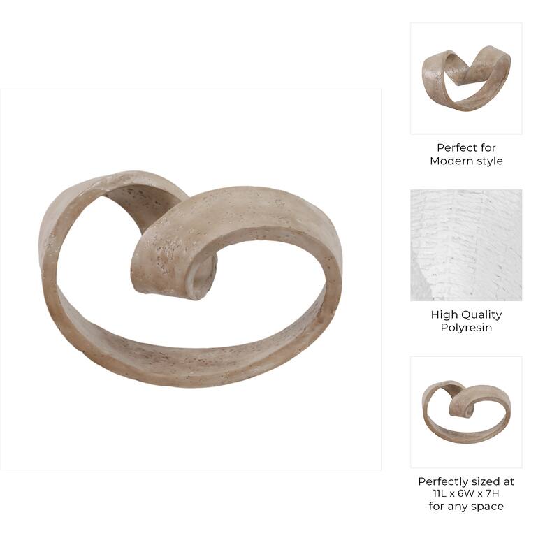 Resin Decorative Object Spiral Ribbon Design Modern Accent - 7" Tan - 11.5" x 6.5" x 7"