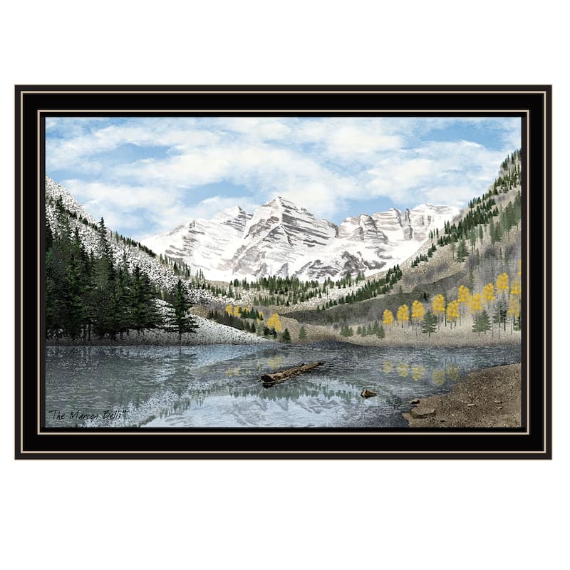 HomeRoots Snowy Mountain Landscape Black Framed Wall Art
