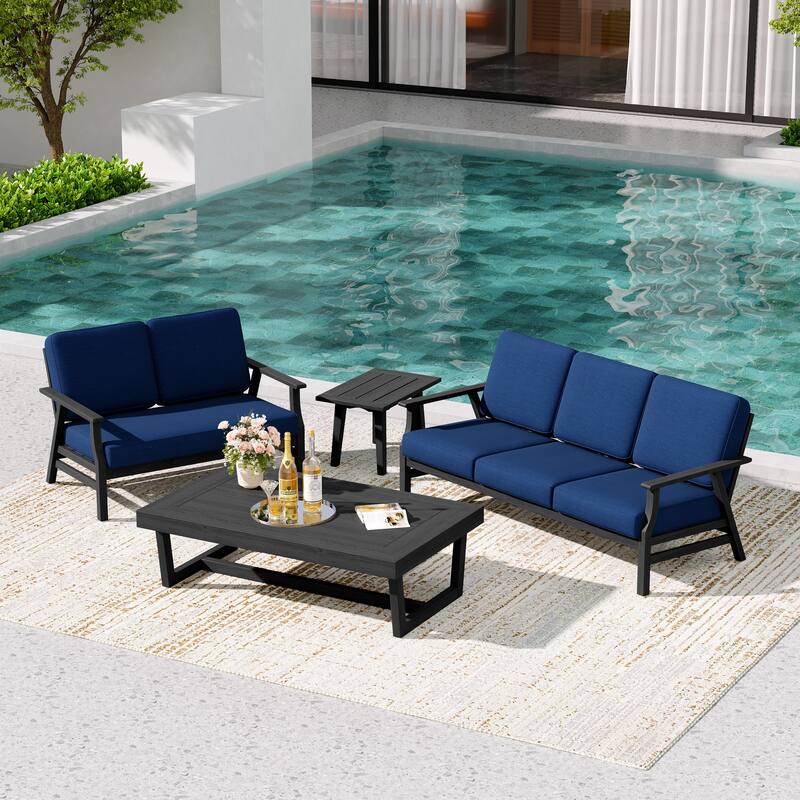 Teak Outdoor Seating Set with Daybed & Tables.