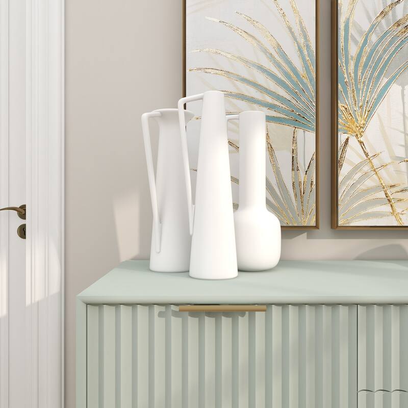 CosmoLiving by Cosmopolitan Ceramic Vase with Handles (Set of 3) - Black or White