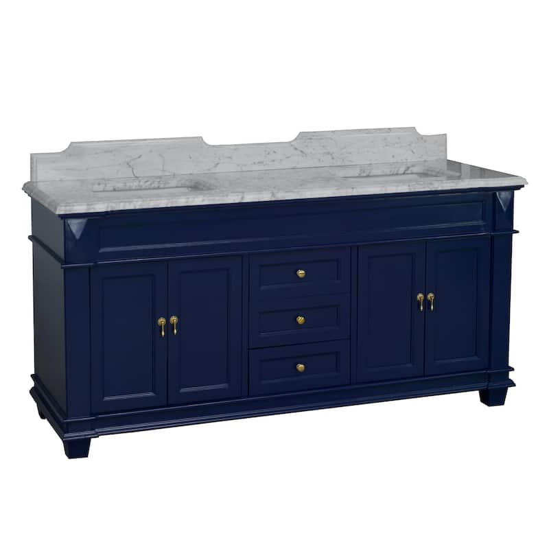KitchenBathCollection Elizabeth 72" Double Bathroom Vanity with Carrara Marble Top