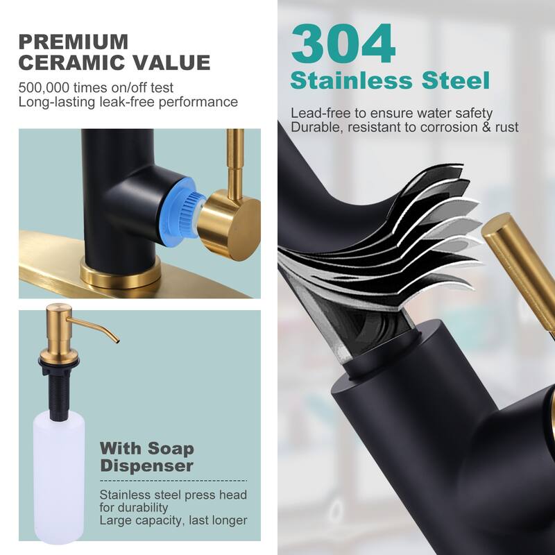 WOWOW Single Handle Waterfall Pull Down Sprayer Kitchen Faucet