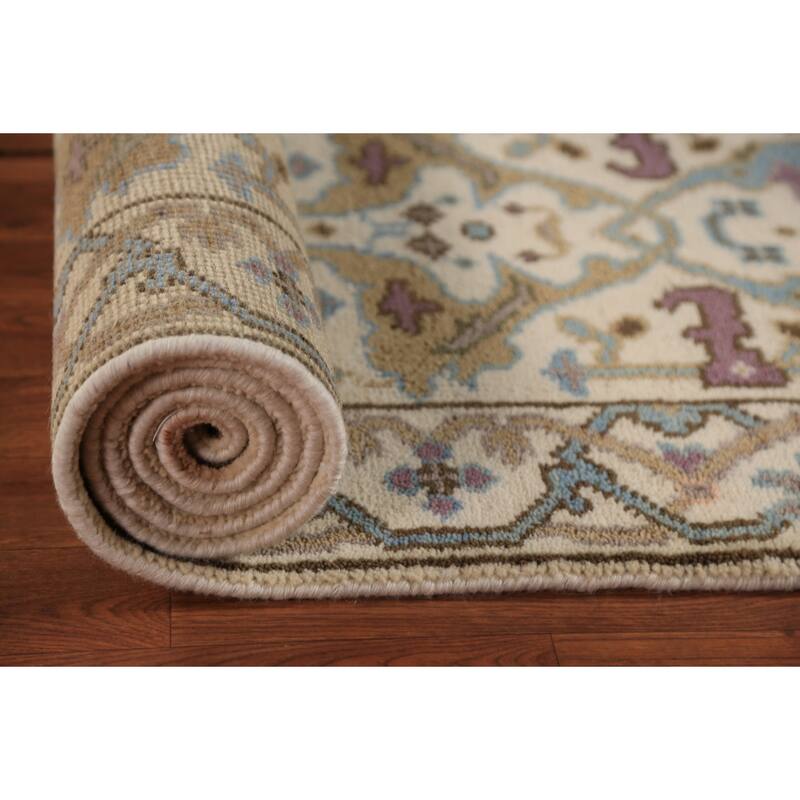 All-Over Floral Oushak Indian Runner Rug Hand-Knotted Wool Carpet - 2'6"x 7'9"