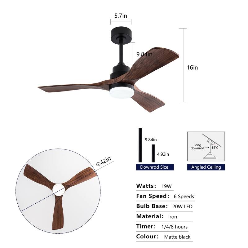 42" Ceiling Fans with Lights and Remote, Noiseless Reversible DC Motor