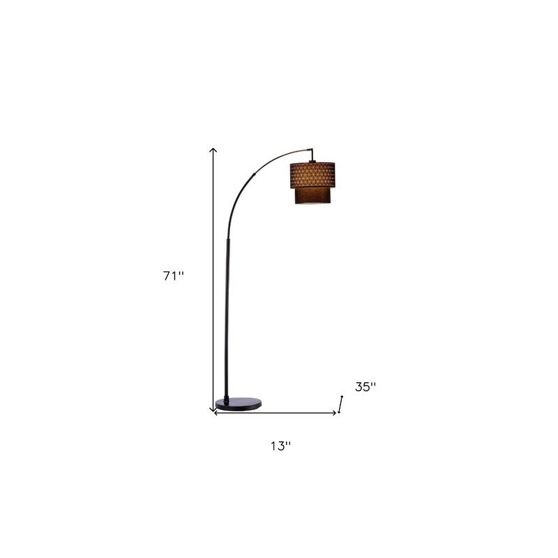 Metal Arched Floor Lamp with Fabric Drum Shade Adjustable Height Rotary Switch - 35” x 13” x 71” (D x W x H)