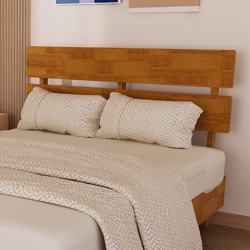 Modern Brown Solid Wood Platform Bed Frame with Headboard