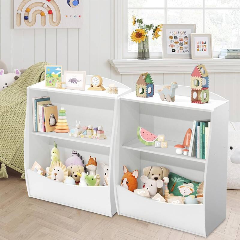 Kids Bookshelf and Toy Organizer,2 Tier Wood Toy Storage Organizer for Kids Rooms,Children Bookcase,Book Display Shelf