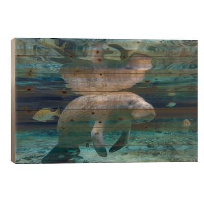 Florida Manatee Print On Wood by Eric Fisher - Multi-Color