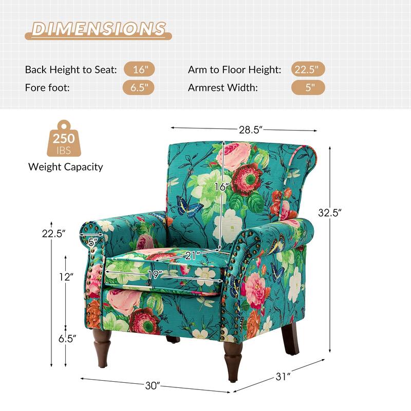 Nyctelius Nailhead Trim Traditional Accent Armchair with Rolled Arms by HULALA HOME