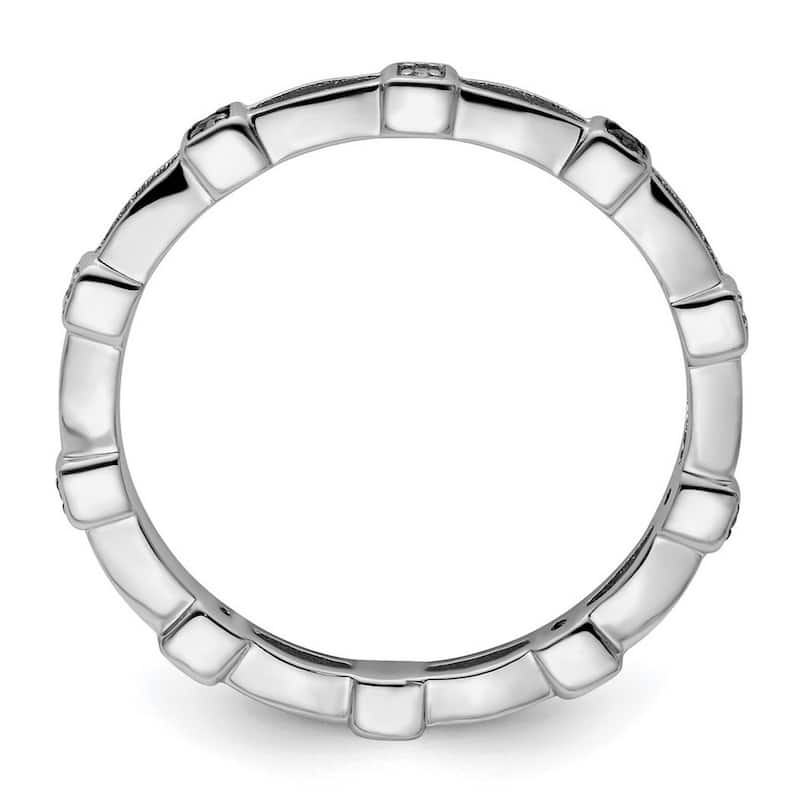 Curata 925 Sterling Silver Polished Prong set Patterned Stackable Expressions Black and White Diamond Ring